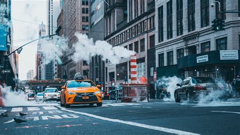 New York City Taxi Smoke Street Car City Wallpapers Hd Desktop