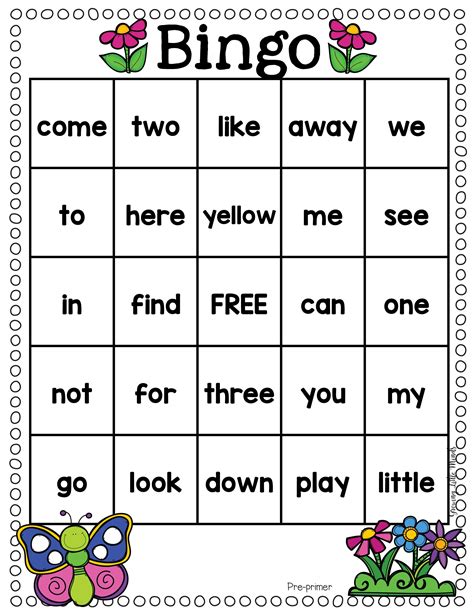 Kindergarten Sight Word Bingo Sixteenth Streets