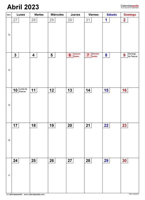 Calendario Abril 2023 En Word Excel Y Pdf Calendarpedia