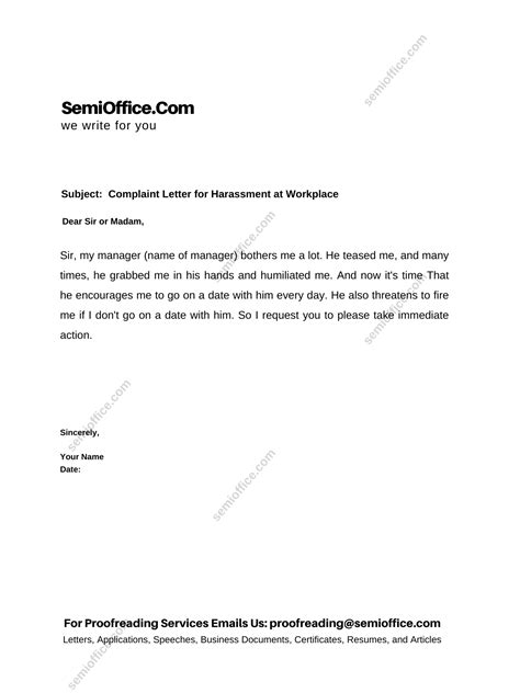 Sample Letter Reporting Harassment At Work Semioffice
