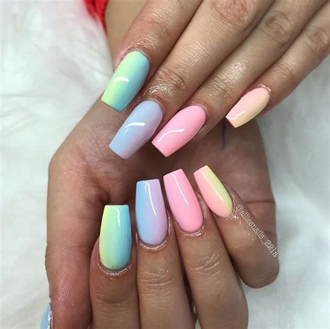 Pastel Rainbow Acrylic Nails Rainbow Fake Nails Etsy Nails Care In