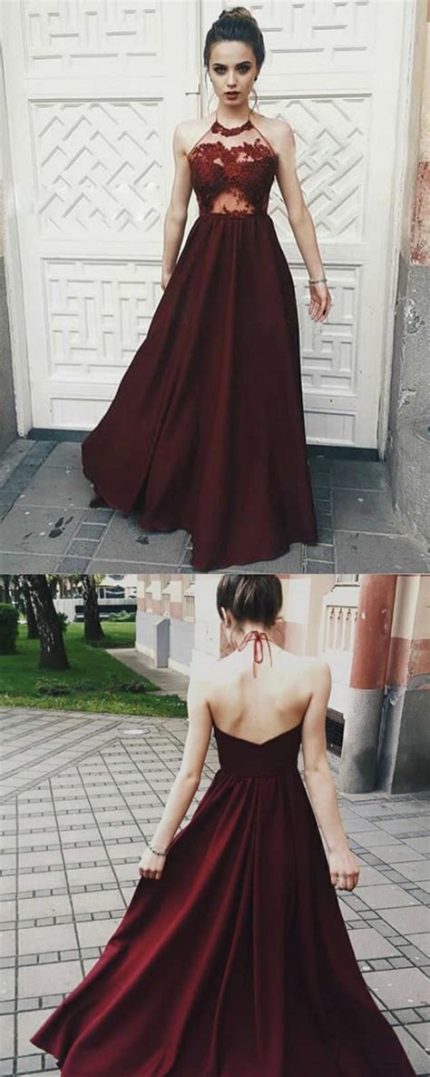 Charming Halter Maroon Chiffon Floor Length Prom Gowns Beautiful Prom