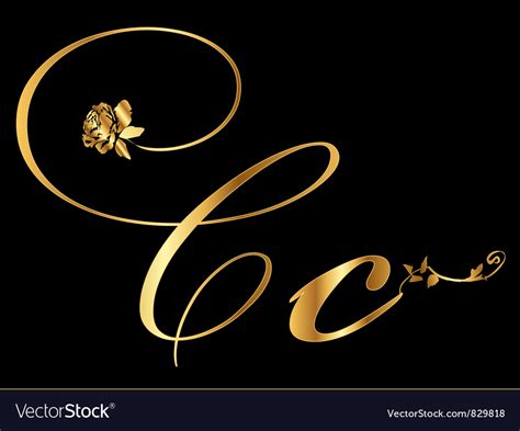 Gold Letter C With Roses Royalty Free Vector Image