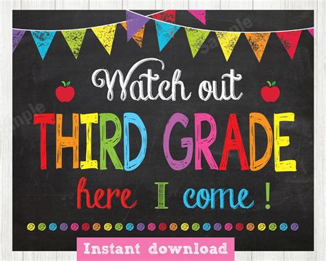 Third Day Of First Grade Sign Instant Download Watch Out Third Grade