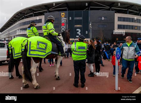 Mounted Police Outside Stadium Mk Dons Milton Keynes Buckinghamshire