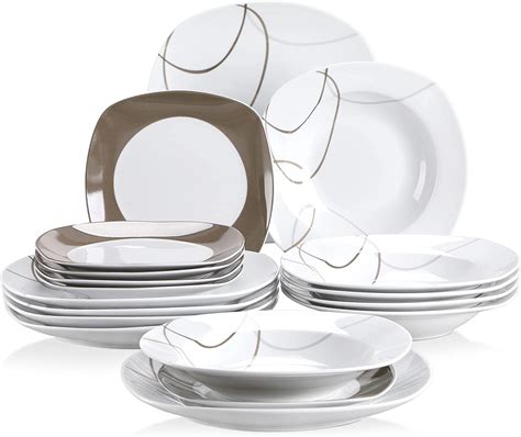 Veweet NIKITA 18pcs Assiettes Pocelaine Service De Table 6pcs Assiettes