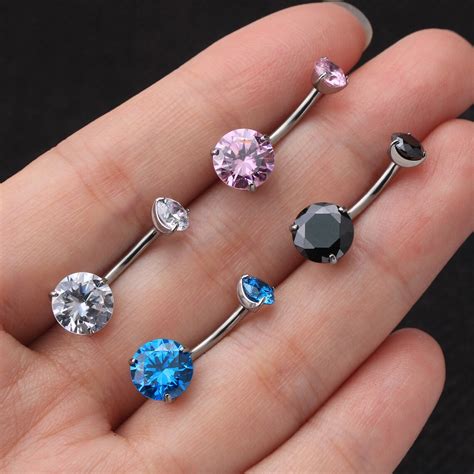 G23 Solid Titanium Belly Button Ring 14g Double Cz Navel Etsy