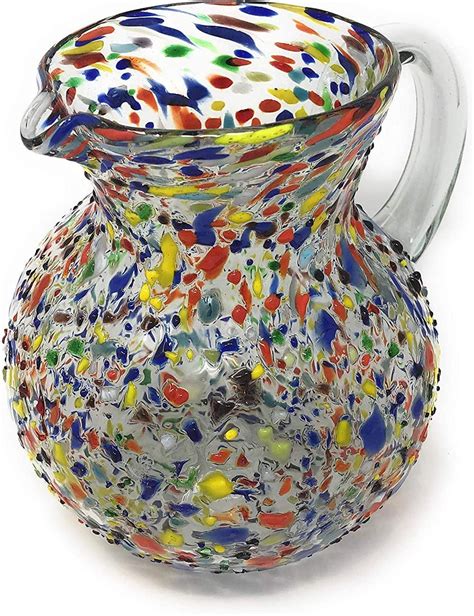 Meximart Mexican Hand Blown Glass Pitcher Confetti Rock Design 84 Oz