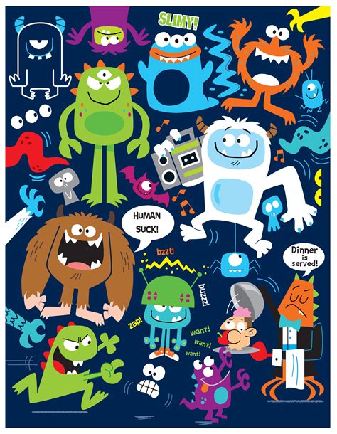 An Image Of Cartoon Monsters On A Blue Background