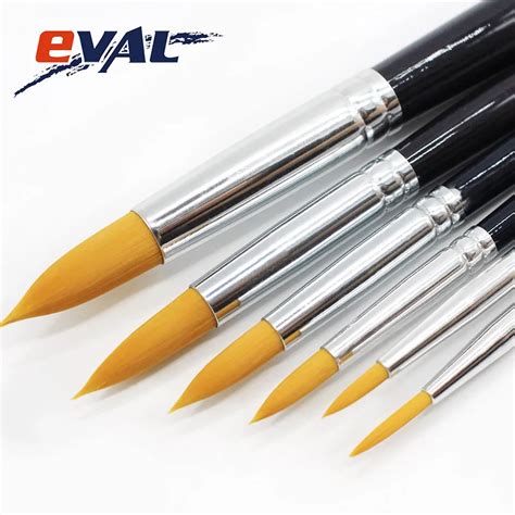 Eval 6pcs Set Long Handle Pointed Round Nylon Hair Paint Brush Oil