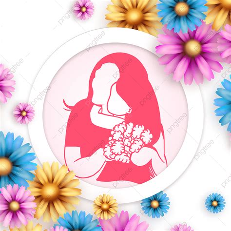 عيد الأم زهور دائري إطار الصورة صورة ظلية عيد الأم زهور مستدير Png وملف Psd للتحميل مجانا