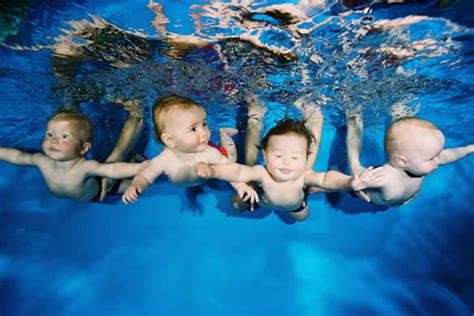 Adorable Babies Swimming Underwater Positive Vibes