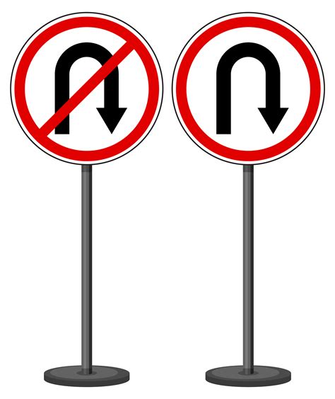 U Turn And No U Turn Sign With Stand Isolated On White Background