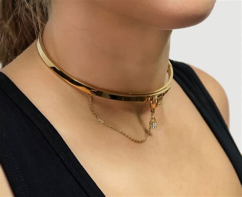 Lock Choker Necklace • Gold Bar Choker • Statement Choker • Collar