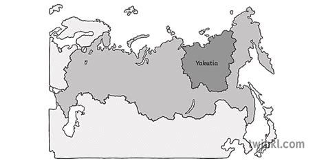Yakutia Siberia Russia Map Byd Lleoedd Byd Ks1 Du A Gwyn Rgb Illustration