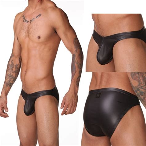 Sexy Men Underwear Leather Latex Bodycon Panties Low Waist