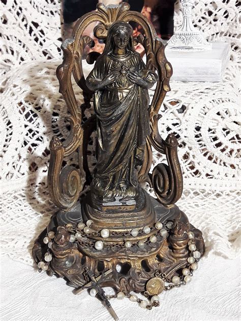 Antique French Statue Virgin Mary Immaculate Heart Ornate Etsy
