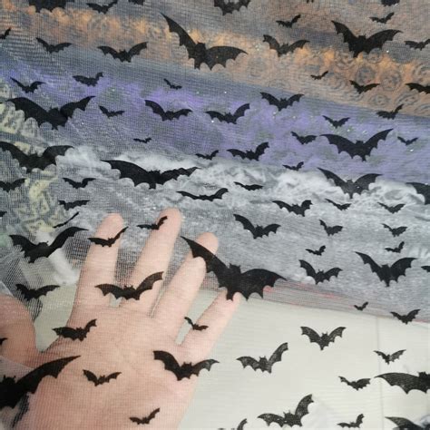 Halloween Fabric Mesh Fabric With Bats Black Bat Print Etsy