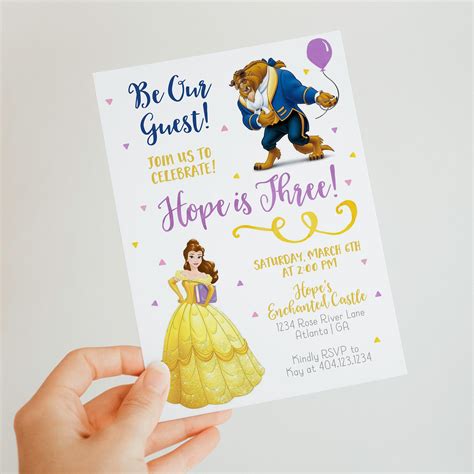 Beauty And The Beast Birthday Invitation Belle Party Etsy
