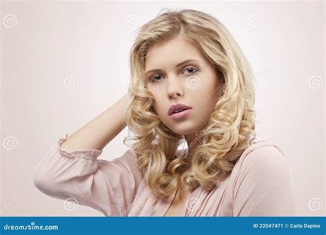 Blond Young Girl With Curly Hair Looking Stock Image Image Of Happy