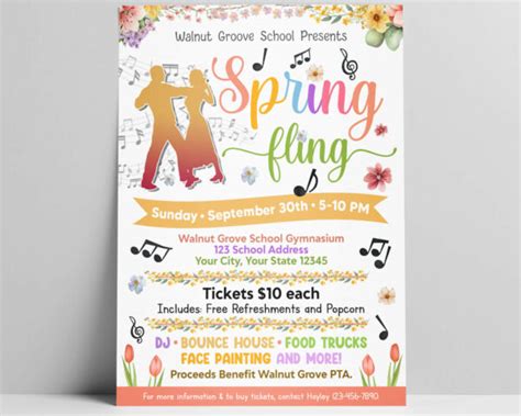 Diy Spring Fling Flyer Customizable School Event Fundraiser Template