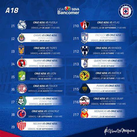 Calendario De Cruz Azul Para Liga Mx Ap18 Cruz Azuls Game Schedule
