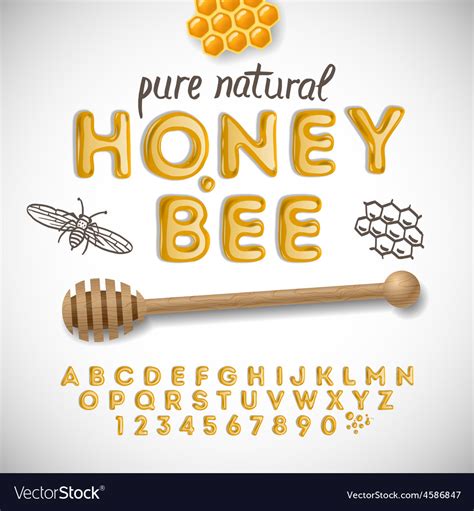 Latin Alphabet And Numbers Made Of Honey Vector Image