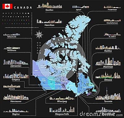Vector Map Of Provinces And Territories Of Canada With Largest Cities And All States Capitals