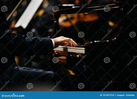 Pianist Der Bei Einem Konzert Auf Einem Klavier Spielt Von Der Seite