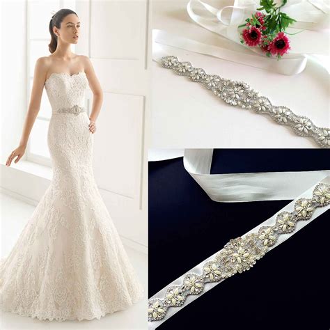 Bridal Belt Pearl Crystal Diamante Beaded Rhinestone Dress Wedding