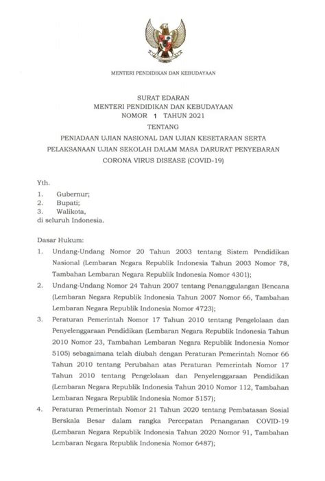 Setda Prov Kalteng Surat Edaran Mendikbud Nomor 1 Tahun 2021 Tentang