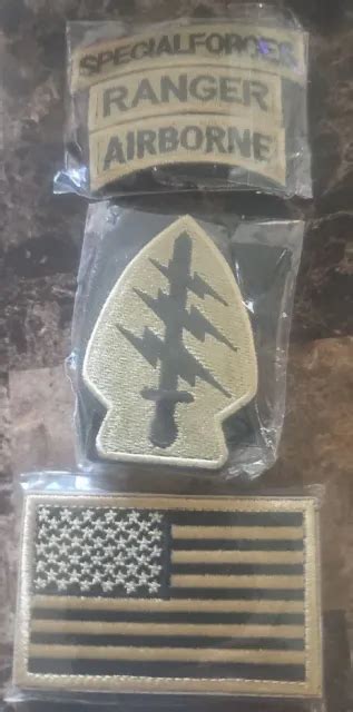 Army Special Forces Ranger Airborne Tab And Us Flag Velcrow Backing