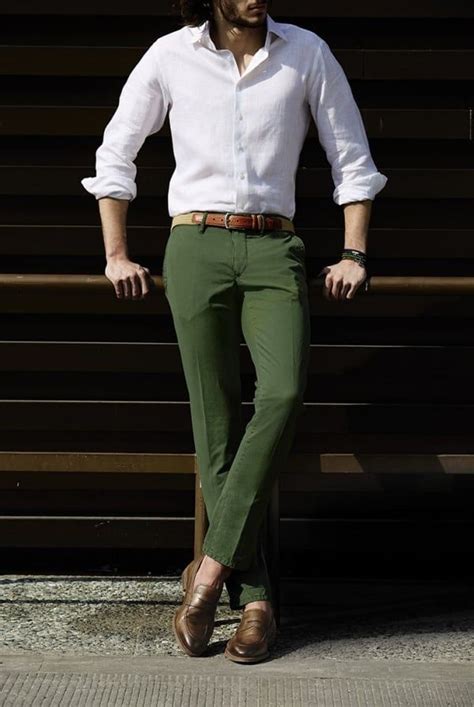 Best Shirt And Pant Combination For Men Green Pants Men Shirt Outfit