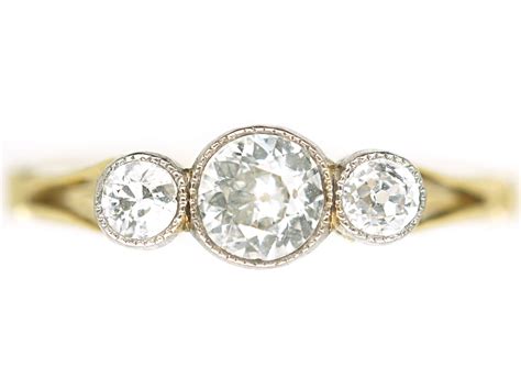 Edwardian 18ct Gold And Platinum Three Stone Diamond Ring 233n The