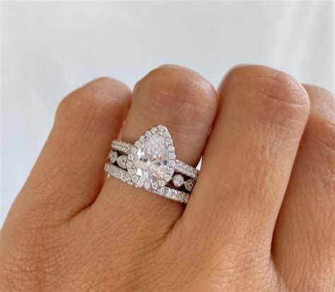 Ctw Pear Shaped Wedding Ring Set Halo Wedding Ring Teardrop
