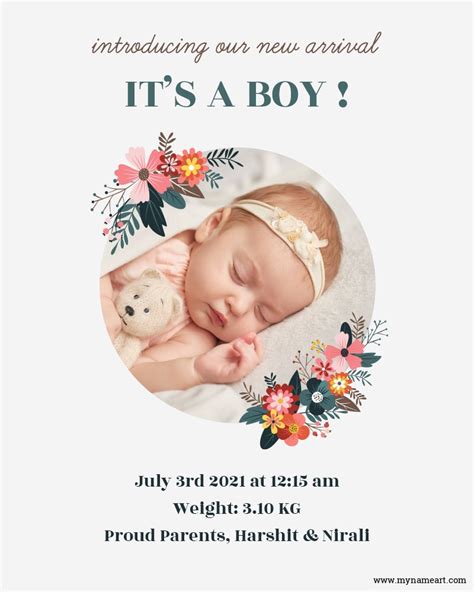 Custom Baby Boy Birth Information Card Template Free