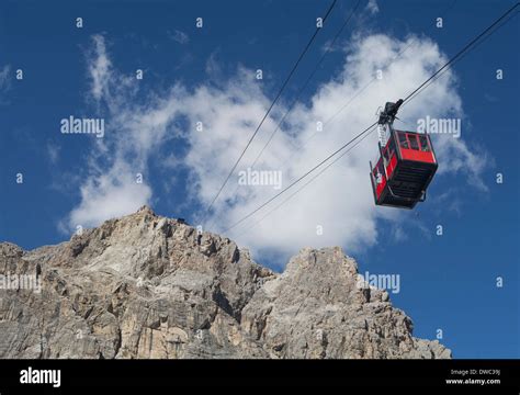 Italy Veneto Cable Car At Falzarego Pass Lagazuoi And Tofane Stock