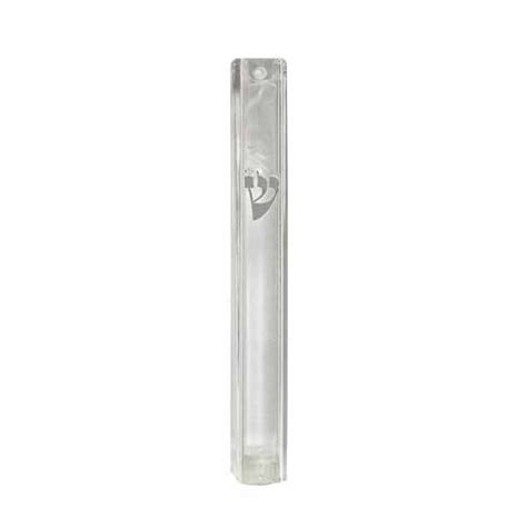 Mezuzah Plastic Clear With Silver Shin 15cm