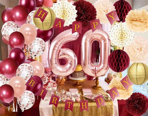 Buy 60th Birthday Decorations For Women Burdy Rose Gold Birthday Party