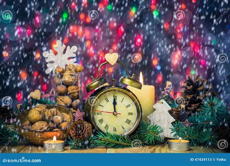 Festive Christmas Clock Time Twelfth New Year Stock Image Image Of