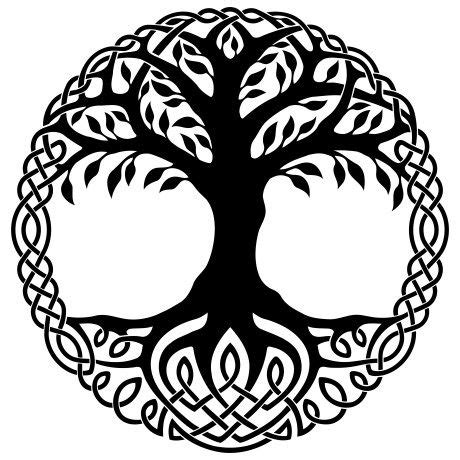 A Celtic Tree Of Life With Leaves And Branches In The Center Black On White