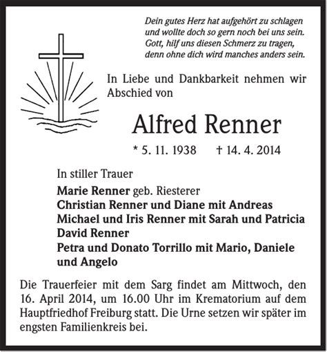 Alfred Renner Traueranzeige Badische Zeitung
