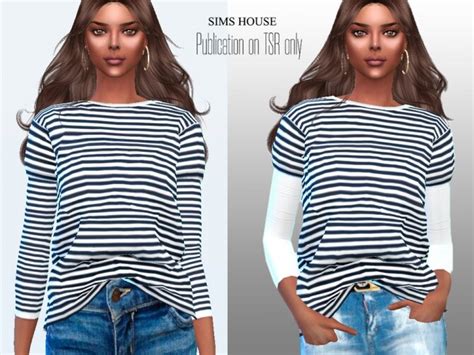 Womens Long Sleeve Breton Striped T Shirt By Sims House At Tsr Sims 4