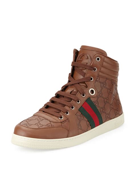 Gucci Leather High Top Sneakers In Brown For Men Lyst