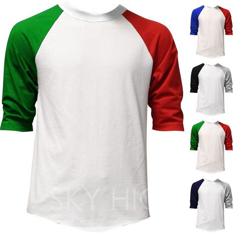 Mens TWO TONE RAGLAN T-Shirts Baseball 3/4 Sleeve CrewNeck ...