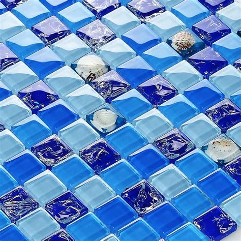 Blue Crystal Glass Mixed Sea Shell Mosaic Tiles Ehgm1009b For Kitchen Backsplash Bathroom Shower
