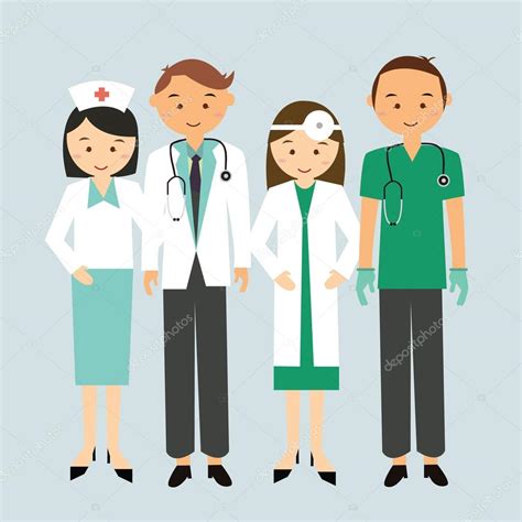 Medical Team Doctor Nurse Group Worker Standing Together Man Woman Mae Female Cartoon Character