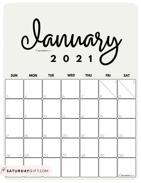 Print the calendar and mark the important dates, events, holidays, etc. Cute (& Free!) Printable January 2021 Calendar | SaturdayGift
