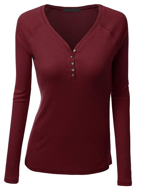Govc Women Long Sleeve V Neck Plus Size Henley Tshirts Thermal Top At