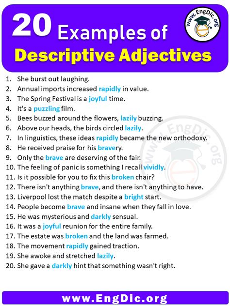 20 Examples Of Descriptive Adjectives In Sentences Engdic